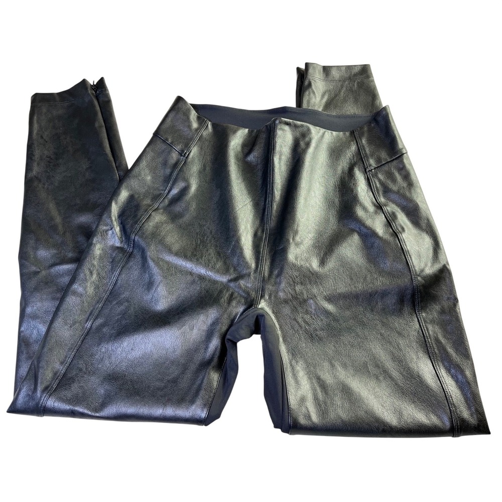 Honeylove Faux Leather Shaping Leggings Black Ankle Zip Medium Edgy Chic Goth